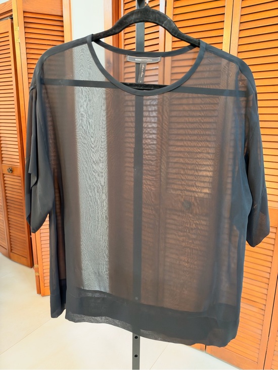 BCBGMaxAzria Tops - BCBGMaxAzria Sheer Black Short-Sleeve Blouse